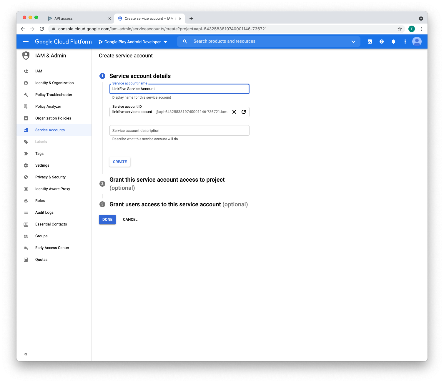 Step 1 to connect LinkFive to your Google Play Store Subscriptions Step 1 to connect LinkFive to your Google Play Store Subscriptions