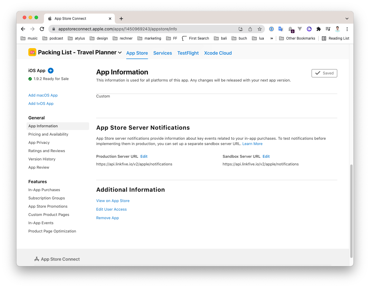 Appstore Server to Server notification Step 3 - LinkFive Appstore Server to Server notification Step 3 - LinkFive